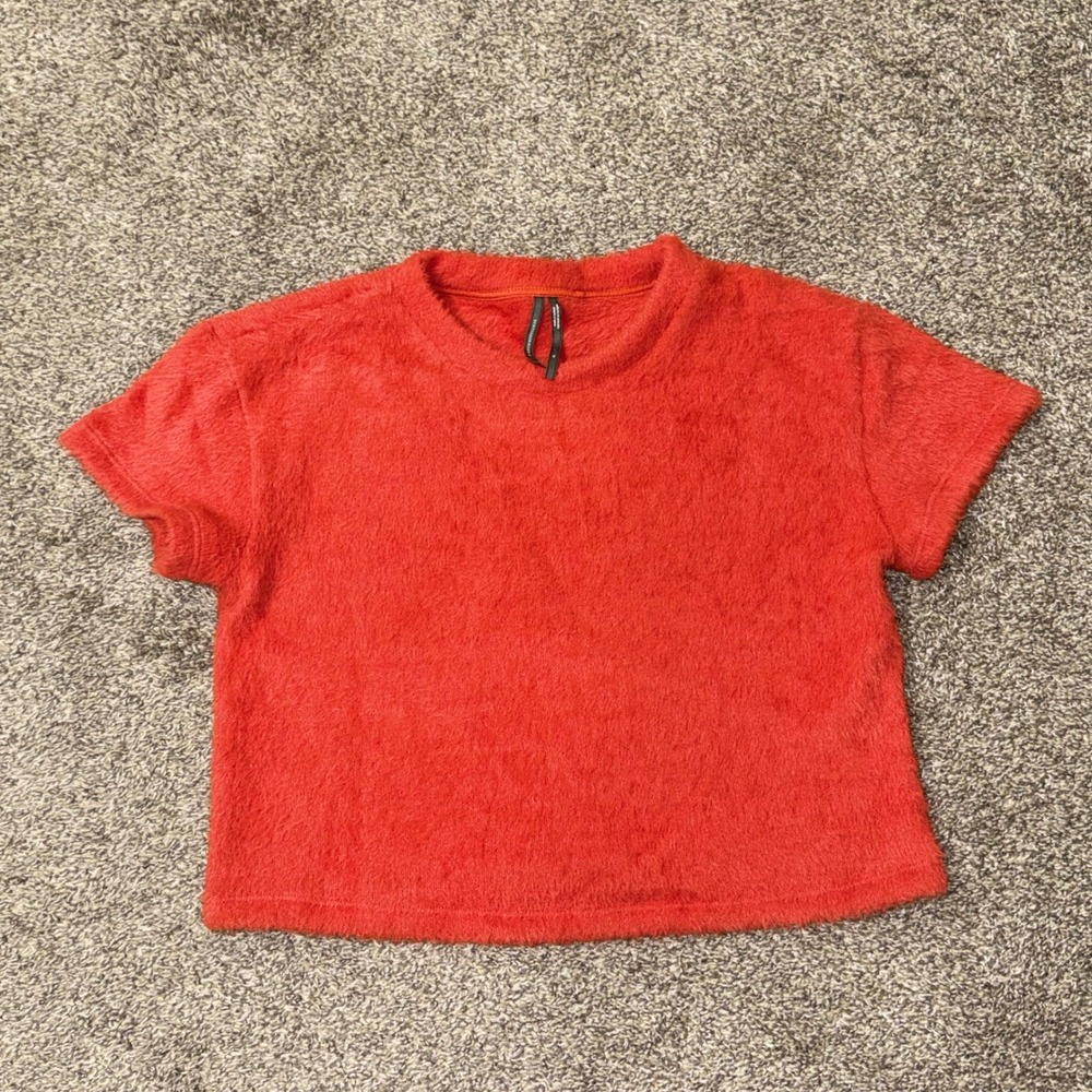 Anthropologie Orange Fuzzy Eyelash Knit Short Sleeve Crop Top Sweater XL